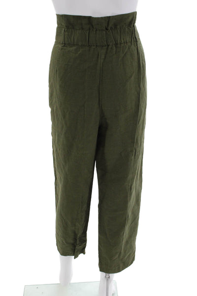 Zara Woman Womens Pleated Front High Rise Pants Green Cotton Size Large