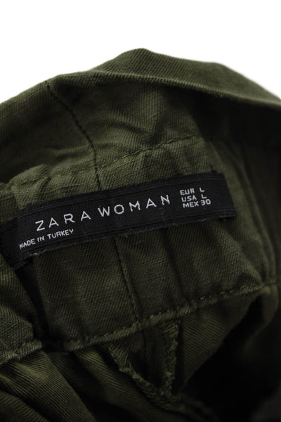Zara Woman Womens Pleated Front High Rise Pants Green Cotton Size Large