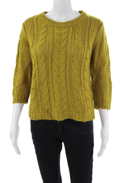 Tibi Womens Long Sleeves Cable Knit Crew Neck Sweater Brown Size Medium