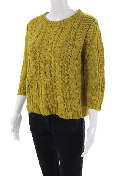 Tibi Womens Long Sleeves Cable Knit Crew Neck Sweater Brown Size Medium