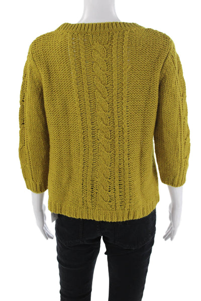 Tibi Womens Long Sleeves Cable Knit Crew Neck Sweater Brown Size Medium