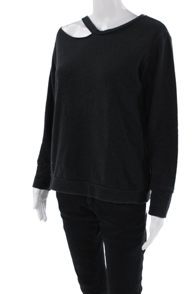 LNA Womens Cut Out Long Sleeves Sweatshirt Black Cotton Size Large