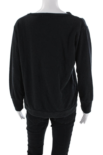 LNA Womens Cut Out Long Sleeves Sweatshirt Black Cotton Size Large