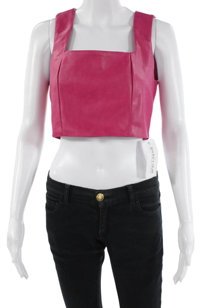 Avec Les Filles Womens Faux Leather Cropped Tank Top Pink Size Medium