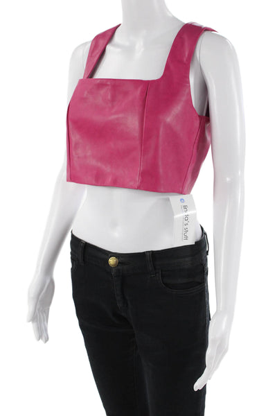 Avec Les Filles Womens Faux Leather Cropped Tank Top Pink Size Medium