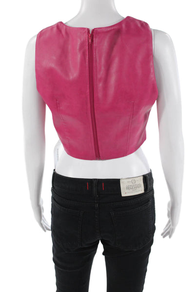 Avec Les Filles Womens Faux Leather Cropped Tank Top Pink Size Medium