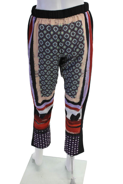 Clover Canyon Womens Mixed Print Drawstring High Waisted Pants Multicolor Sz S