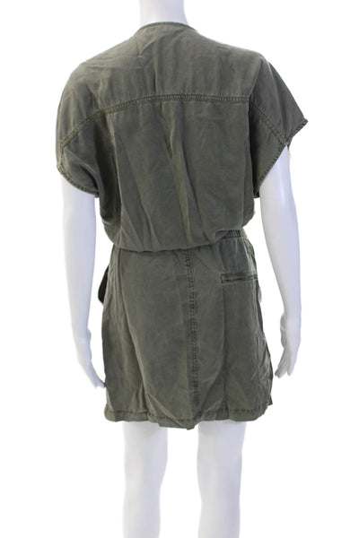 Splendid Womens Short Sleeve Button Down Tie Waist Utility Dress Green Size S