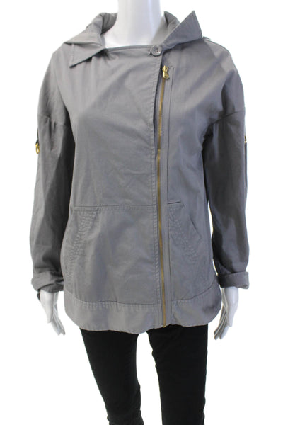 Marc By Marc Jacobs Womens Cotton Hooded Long Sleeve Zip Up Jacket Gray Size XS