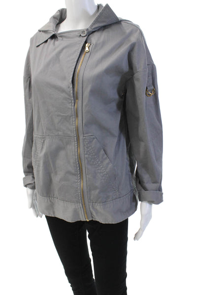 Marc By Marc Jacobs Womens Cotton Hooded Long Sleeve Zip Up Jacket Gray Size XS