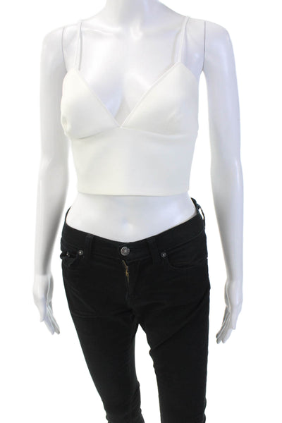 Clover Canyon Womens V-Neck Sleeveless Cropped Tank Blouse White Size L