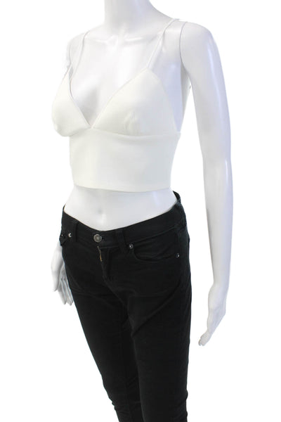 Clover Canyon Womens V-Neck Sleeveless Cropped Tank Blouse White Size L