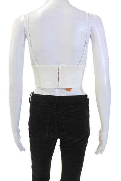 Clover Canyon Womens V-Neck Sleeveless Cropped Tank Blouse White Size L