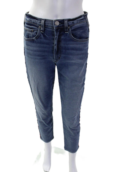 McGuire Womens Cotton Striped Mid-Rise Skinny Jeans Blue Size 28