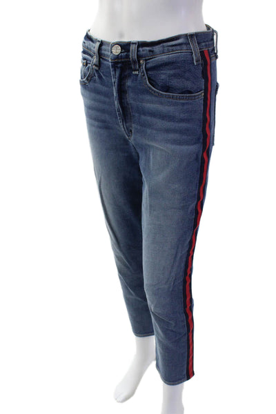 McGuire Womens Cotton Striped Mid-Rise Skinny Jeans Blue Size 28