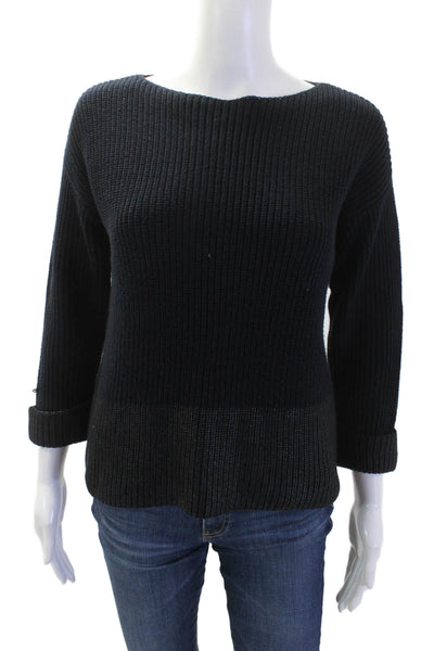 Vince Womens Cotton Long Sleeve Ribbed Sweater Navy Size XXS