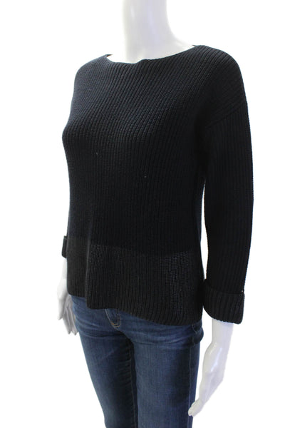 Vince Womens Cotton Long Sleeve Ribbed Sweater Navy Size XXS