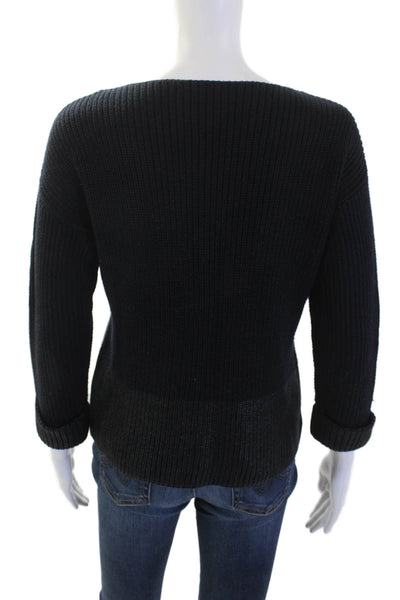 Vince Womens Cotton Long Sleeve Ribbed Sweater Navy Size XXS
