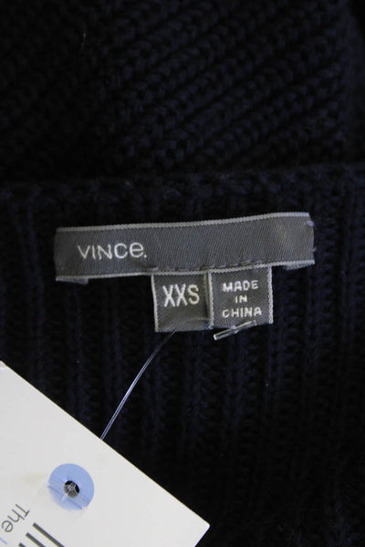 Vince Womens Cotton Long Sleeve Ribbed Sweater Navy Size XXS