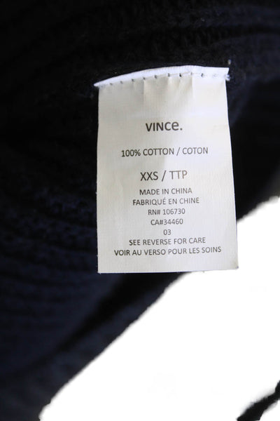 Vince Womens Cotton Long Sleeve Ribbed Sweater Navy Size XXS