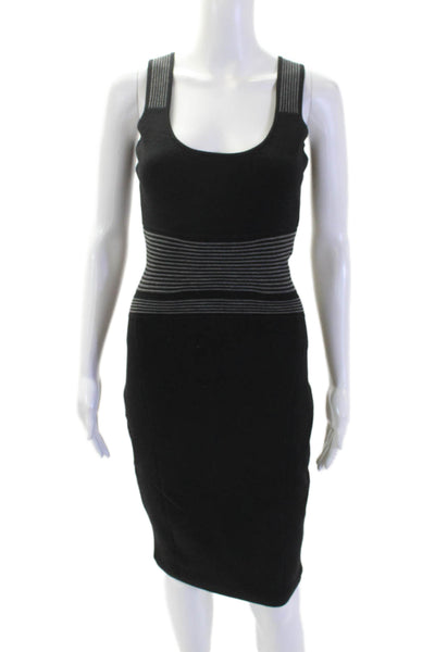 Narciso Rodriguez Womens Wool Striped Scoop Neck Knit Dress Black Size 38