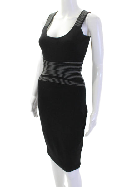 Narciso Rodriguez Womens Wool Striped Scoop Neck Knit Dress Black Size 38