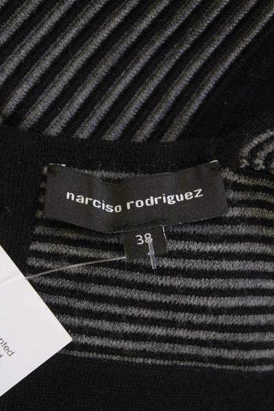 Narciso Rodriguez Womens Wool Striped Scoop Neck Knit Dress Black Size 38