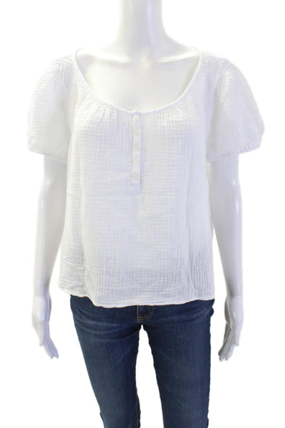 J Crew Womens Cotton Round Neck Short Sleeve Lightweight Blouse White Size M
