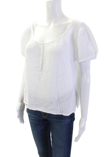 J Crew Womens Cotton Round Neck Short Sleeve Lightweight Blouse White Size M