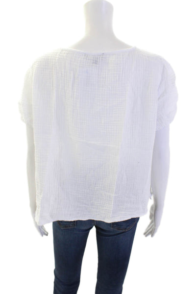 J Crew Womens Cotton Round Neck Short Sleeve Lightweight Blouse White Size M