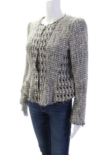 Rebecca Taylor Womens Cotton Tweed Open Front Fray Hem Blazer Multicolor Size 4