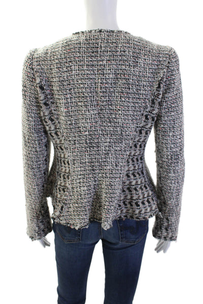 Rebecca Taylor Womens Cotton Tweed Open Front Fray Hem Blazer Multicolor Size 4