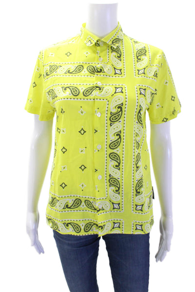 MSGM Womens Cotton Paisley Print Collared Cropped Buttoned Top Yellow Size 14