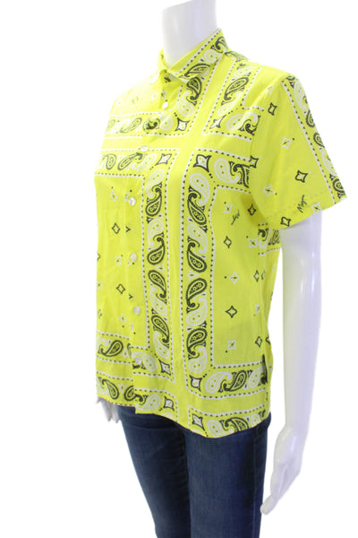 MSGM Womens Cotton Paisley Print Collared Cropped Buttoned Top Yellow Size 14