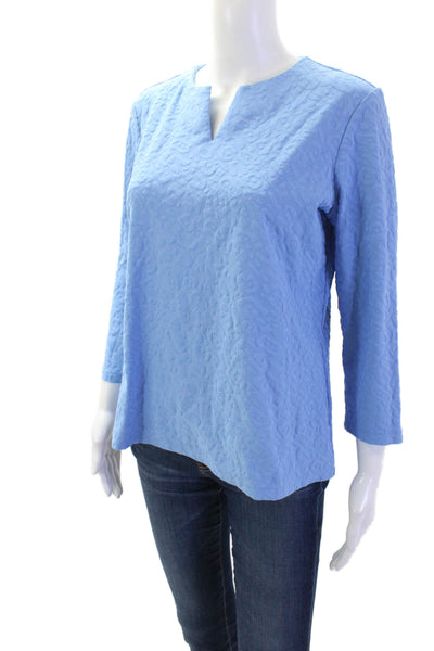 J. Mclaughlin Womens Long Sleeve Spotted Print Notched Neckline Top Blue Size L
