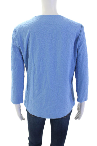 J. Mclaughlin Womens Long Sleeve Spotted Print Notched Neckline Top Blue Size L