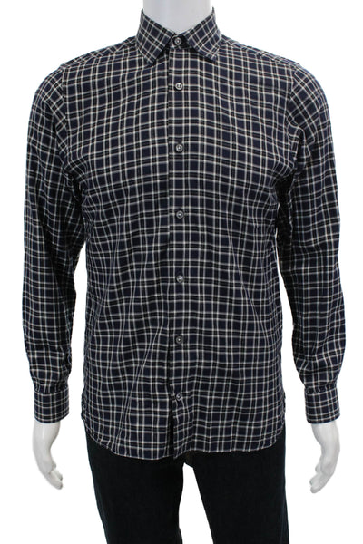 Z Zegna Mens Plaid Button-Down Top Blue Size S