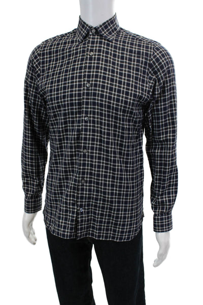 Z Zegna Mens Plaid Button-Down Top Blue Size S