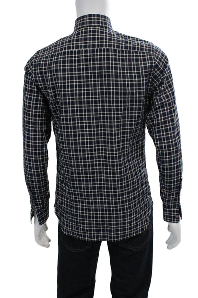 Z Zegna Mens Plaid Button-Down Top Blue Size S
