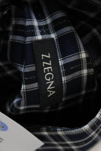 Z Zegna Mens Plaid Button-Down Top Blue Size S