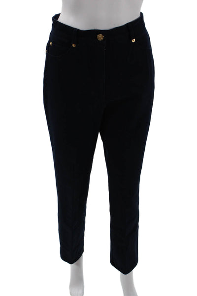 St. John Sport Womens Textured Zip Button Wide Leg Pants Navy Size 04