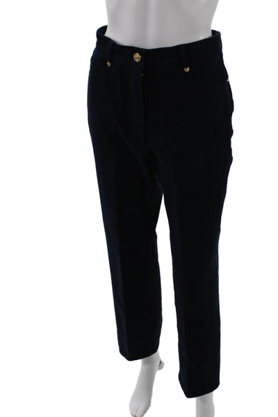 St. John Sport Womens Textured Zip Button Wide Leg Pants Navy Size 04