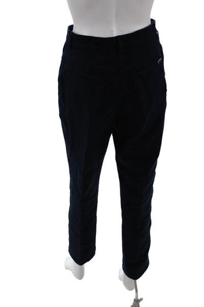 St. John Sport Womens Textured Zip Button Wide Leg Pants Navy Size 04