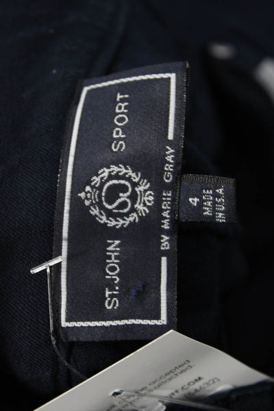 St. John Sport Womens Textured Zip Button Wide Leg Pants Navy Size 04