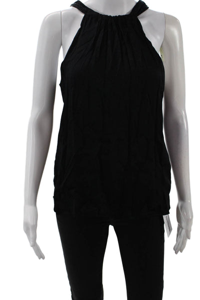 Lini Womens Leopard Print Sleeveless Halter Blouse Black Size XS