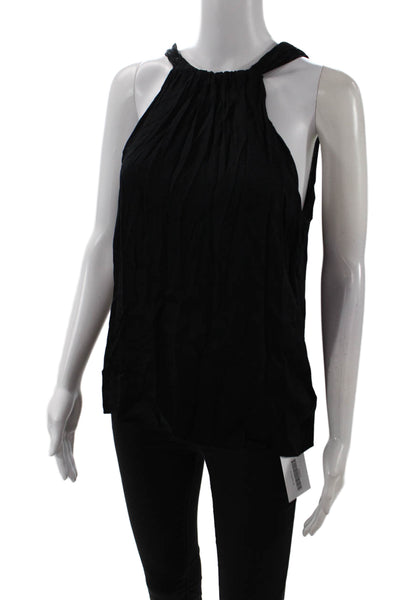 Lini Womens Leopard Print Sleeveless Halter Blouse Black Size XS