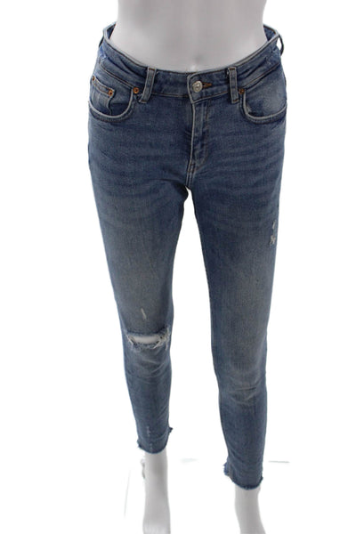 Zara Womens Medium Wash Distressed Skinny Jeans Blue Size 6