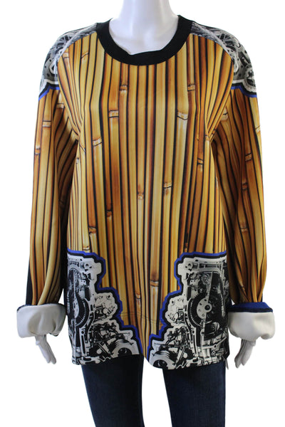 Clover Canyon Womens Abstract Wood Print Sweater Brown Blue Size Large
