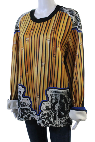 Clover Canyon Womens Abstract Wood Print Sweater Brown Blue Size Large