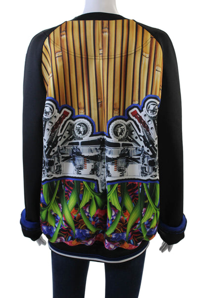 Clover Canyon Womens Abstract Wood Print Sweater Brown Blue Size Large